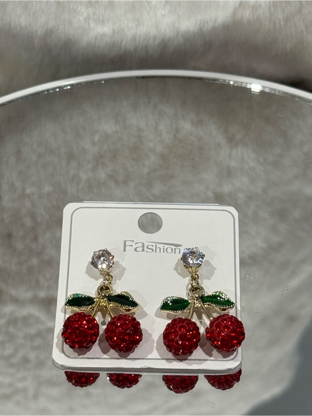 Gold-Tone Red Cherry Dangle Earrings & Green Heart Drop Earrings - Picture 3 of 5